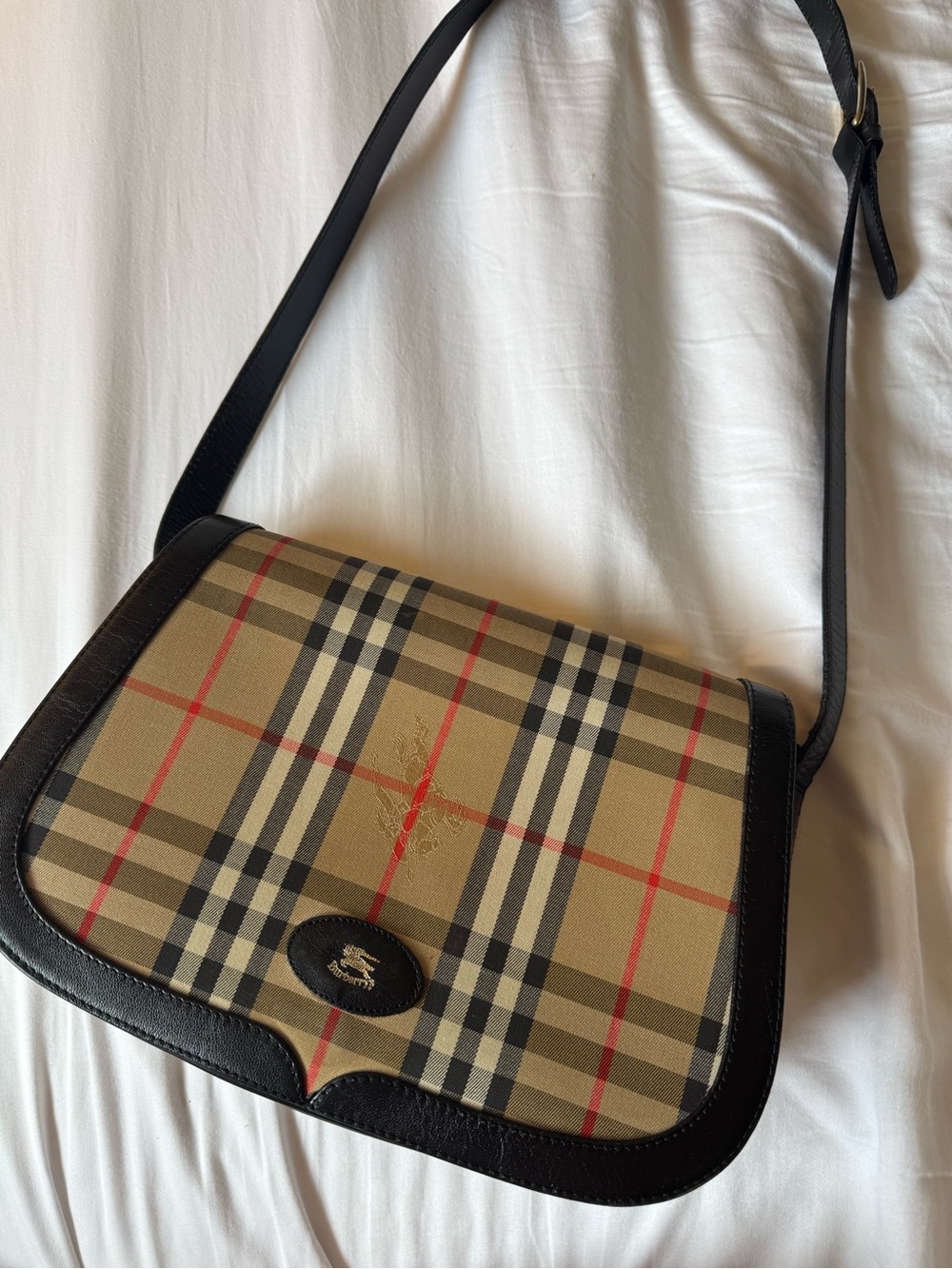 Burberrys Novacheck Shoulder Bag in Canvas and Black Leather
